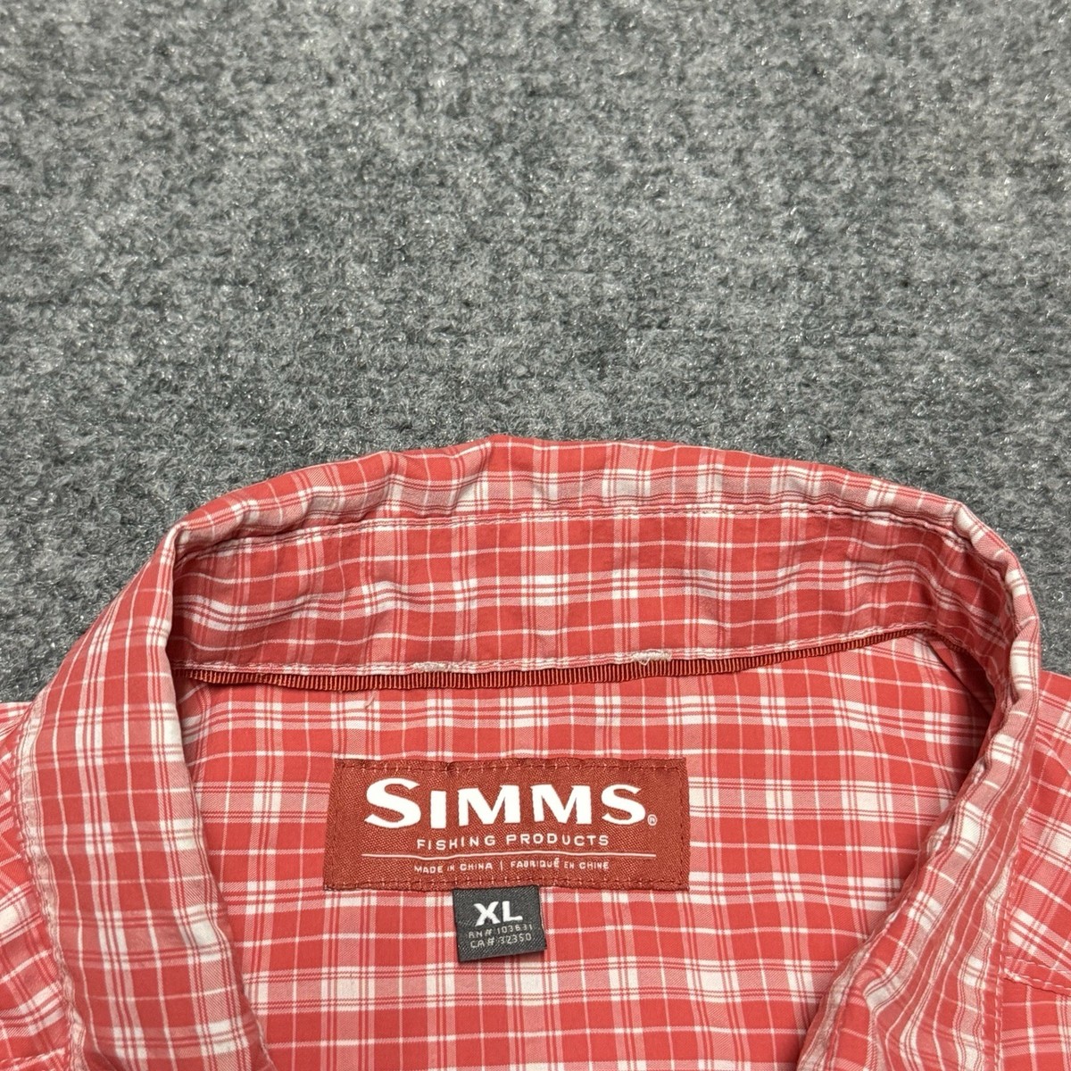 Simms Fishing Shirt Mens XL Red Plaid Morada UPF Short