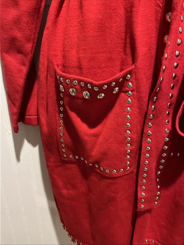 INC woman’s basic real red color tie coat Open Long Cardigan Studded M NWT - Picture 4 of 11