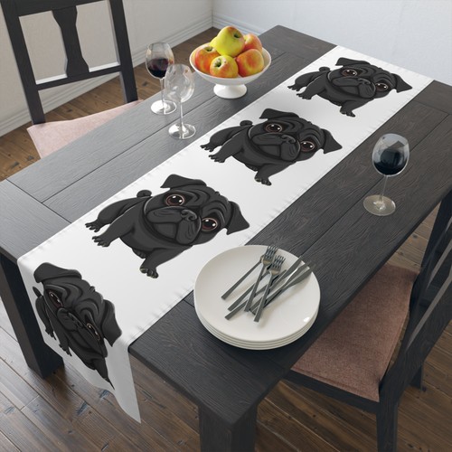 Corredor de mesa, Pug negro, mezcla de algodón y poliéster, decoración del hogar, ropa de cama de cocina, mascota - Imagen 6 de 11