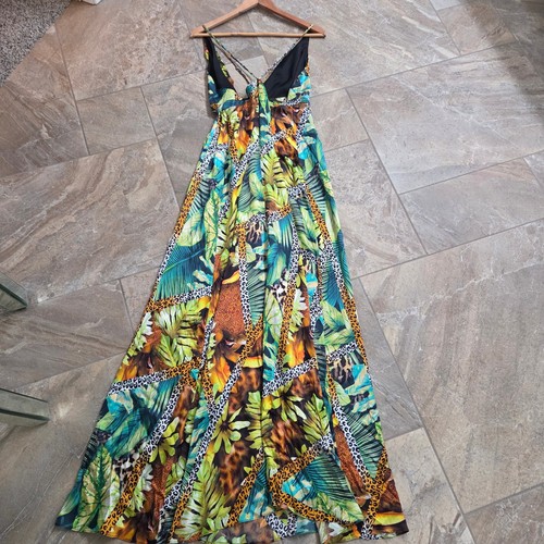 Marciano Guess Maxi Dress Women L Tropical Animal Print Silk - Picture 9 of 10