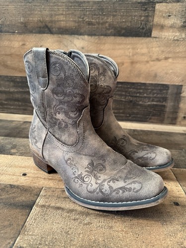 Roper Cowboy Western Short Stuff Boots Women’s Size 8.5 Brown Embroidered - 第 2/9 張圖片