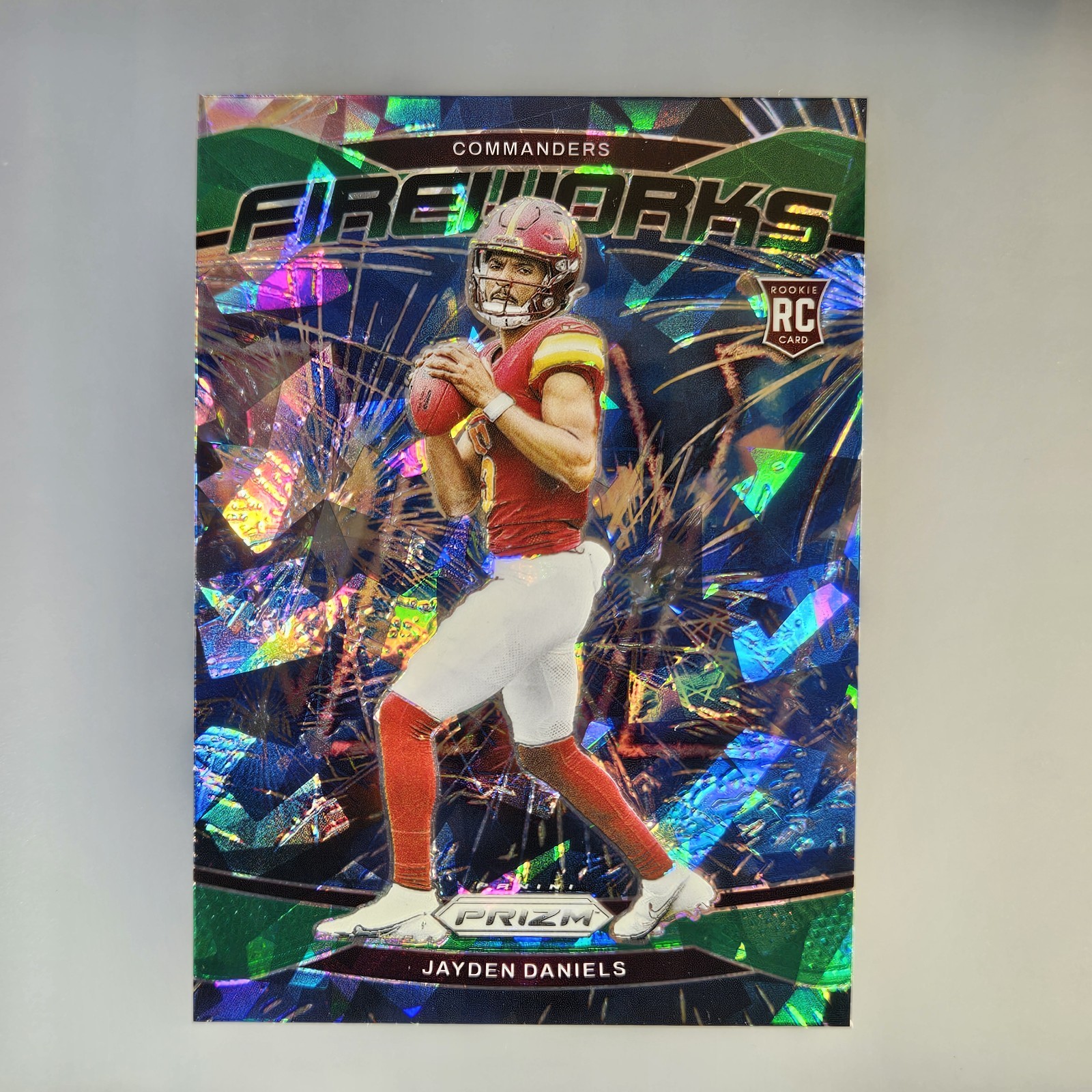 2024 Panini Prizm Fireworks Green Cracked Ice Jayden Daniels Rookie RC #24