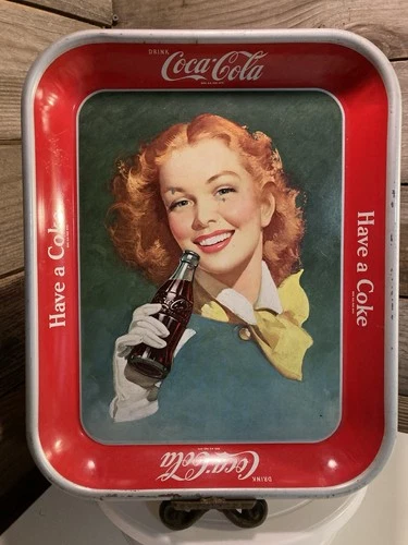 Vintage 1950s DRINK COCA-COLA Coke Metal Serving Tray Redhead Girl 10" X 13"