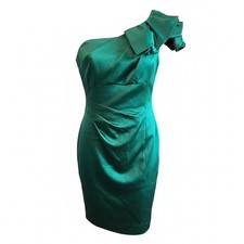 Tahari asymmetrical Elegant Green Satin Dress size 4 sleeveless fitted holiday
