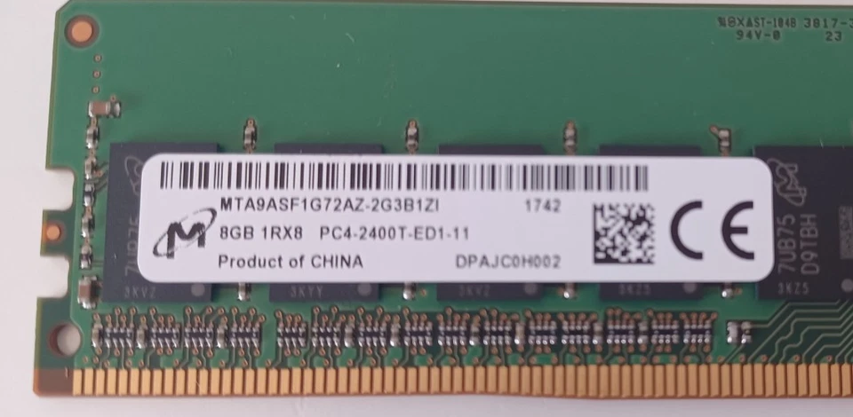 Mémoire RAM Micron 8 Go DDR4 ECC RDIMM - 2400 MHz - CL 17 - MT4ARSF1G72AZ‑3G1B1Z - Photo 2/3