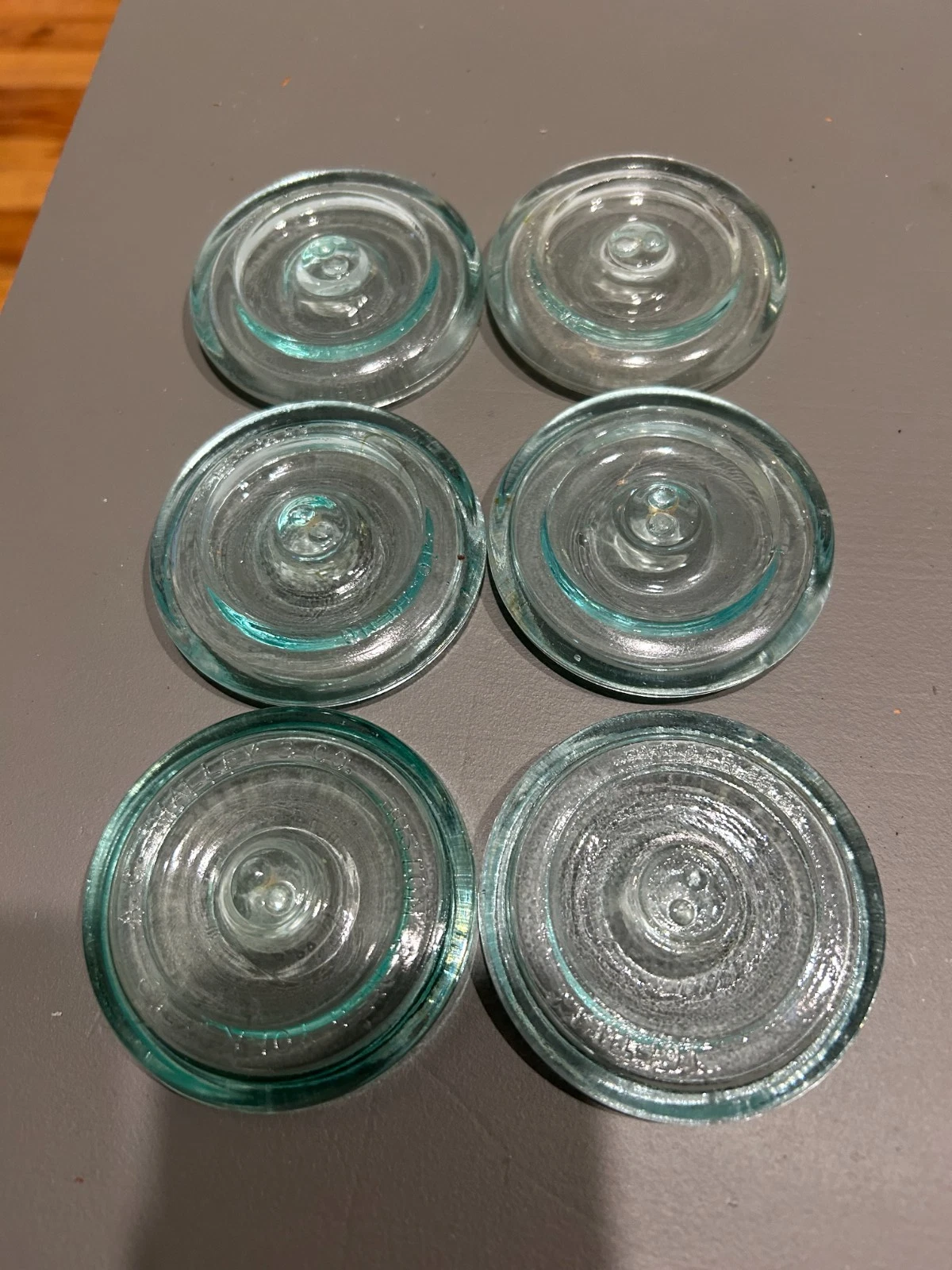 Lot of 6 Vintage Blue Glass Canning Mason Jar Lid Wire Bail 3” - Lot 2