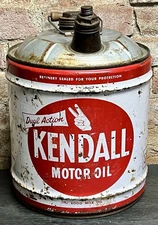 VINTAGE 1940's KENDALL MOTOR OIL GAS SERVICE STATION 5 GALLON CAN w/ WOOD HANDLE