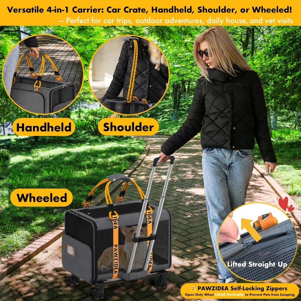 Transportador grande expandible para mascotas con ruedas, 24x16x16 pulgadas Rolling Cat para... Foto 3 de 4