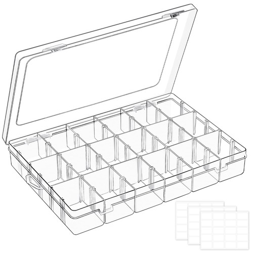 18 Grids Large Plastic Organizer Box with Adjustable Dividers Clear Compartment - Picture 1 of 7