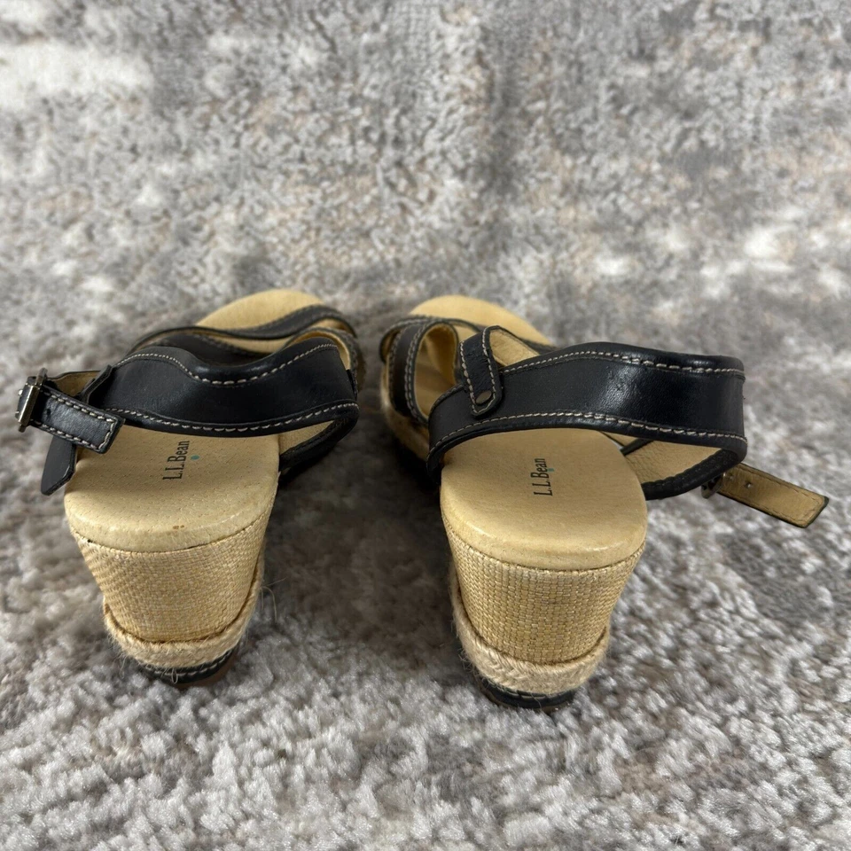 LL Bean женщин 10M(B) кожи лодыжки ремень сандалии черный Espadrilles на танкетке туфли - Изображение 4 из 4