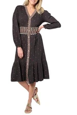 Denim & Co. Women's Canyon Retreat Button Front Midi Dress Black