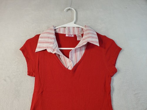 DEB Shirt Girls Size Medium Red Knit Cotton Short Casual Sleeve Collared Slit - Picture 3 of 6