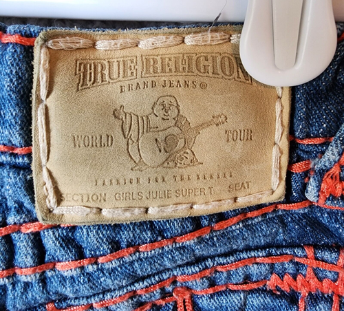 True Religion Girls Julie Super T Coral Stitching Blue Jeans Toddler Girls Sz 4 - Picture 12 of 14