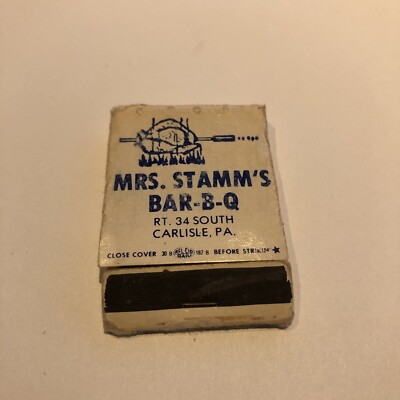 Mrs Stamm s Bar-B-Q Matchbook Flag Gramma Chicken Restaurant Carlisle PA Vntg