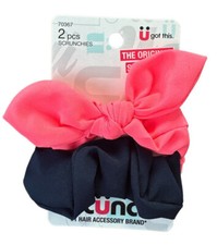 Scunci 2 Scrunchies Hairbands Pink with Bow and Navy Blue 70367