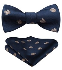 Bow Ties for Men Navy Self Bowties Pocket Square Blue Woven Silk Animal Fun S...