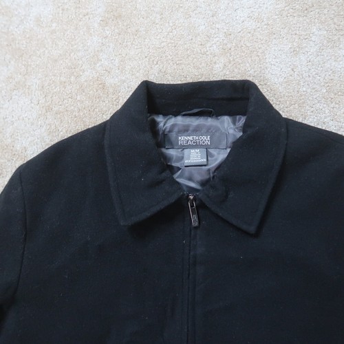 kenneth Cole Reaction Mens Medium Black Wool Zip Up Fall Winter Coat Jacket - Picture 2 of 13