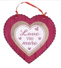 Love You More Valentines Heart Shape Plank Hanging Sign 13” x 12” Glitter NEW