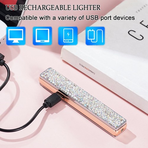 Electric Lighter, Luxury Bling Rhinestone Type-C Rechargeable Lighter with Pu... - Picture 3 of 7