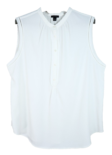 ANN TAYLOR Damen Polyester Tank Top Ärmellos Ösen Einfarbig Weiß Größe XL