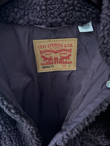 Levi’s Women’s Vintage Fit Sherpa Jacket L Brown Plaid Teddy Trucker Coat Fuzzy - 第 2/5 張圖片