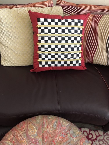 MacKenzie-Childs Courtly Check HOLIDAY REGIMENT SQUARE PILLOW. RETIRED NIP. - Picture 6 of 12