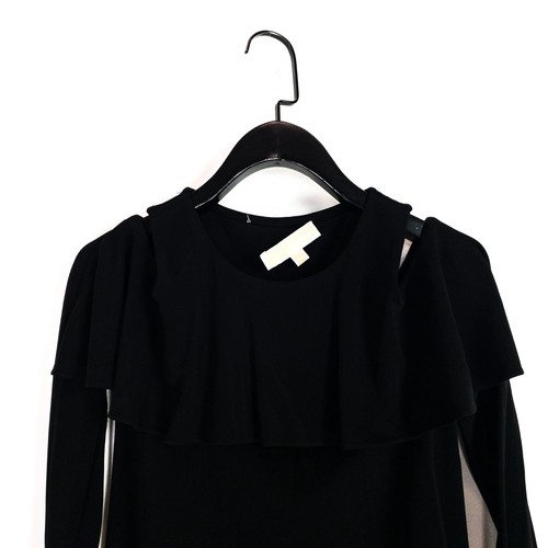 Michael Kors Black Round Neck Off The Shoulder Frill Chiffon Blouse -Size XS - Picture 12 of 19