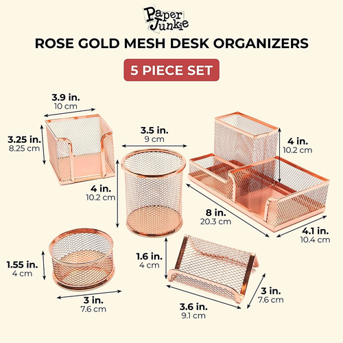 Rose Gold Desk Organizer Set for Home Office Supplies and Accessories, Includes - Picture 3 of 12