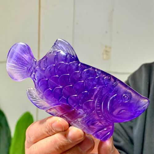 187G Natural Beautiful PURPLE Fluorite Crystal Carving Fish Sculpture Healing - Picture 7 of 24