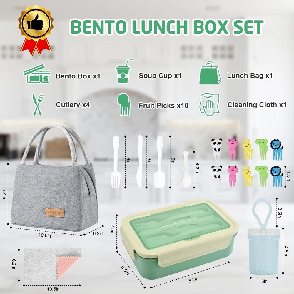 Bento Lunch Box for Kids Bento Box Adults Lunch Box Leak-proof for Kids Toddl...