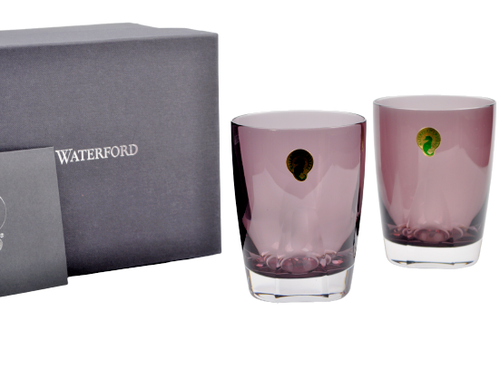 Juego de 2 vasos de pizarra de cristal Waterford amatista/nuevo en caja - Imagen 2 de 6