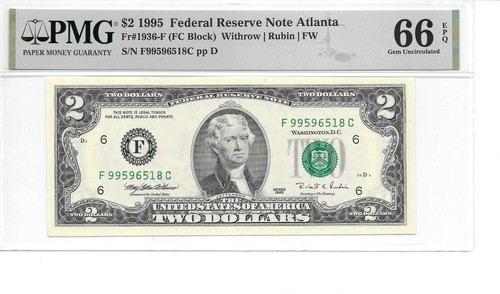 1995 Atlanta $2 FRN (harder to find FC Block) PMG 66 EPQ GEM UNCIRCULATED - Picture 5 of 10
