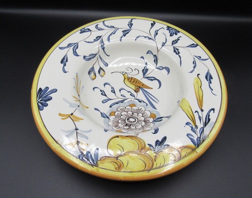 Vintage signed Italian art pottery Sienna Antica 10” bowl bird/flower/leaves - Picture 2 of 23