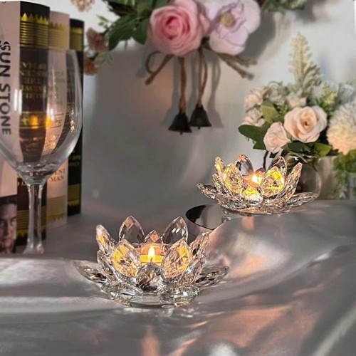 Clear Figurines Crystal Lotus Candle Holders Flower Tea Light Holder Bar - Picture 7 of 25