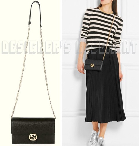 GUCCI black Leather INTERLOCKING G crossbody CHAIN bag wallet NWT Authentc $1290 - Picture 7 of 11