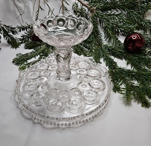 LE Smith Glass Moon And Stars Pedestal Cake Plate With Rum Well, Vintage - Picture 11 of 14