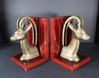 BRASS GAZELLE BOOKENDS Pair w/ Wood Base, Gatco | Midcentury, African, Antelope