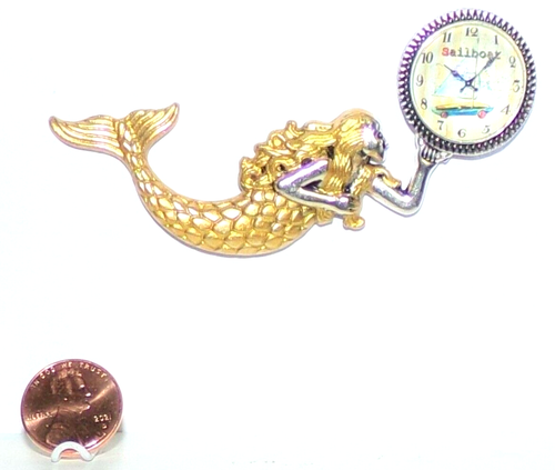 Reloj de Pared Casa de Muñecas Miniaturas Sirena Náutico Escala 1:12 Dorado Mediados de Siglo Nuevo - Imagen 5 de 8