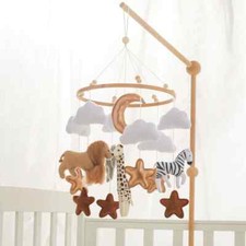 New Crib Mobile Bed Bell Wooden Baby Rattles Soft Felt Cartoon Animal Music Box