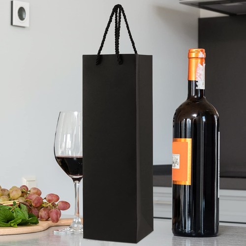 30 Pack 13.8 x 4.3 x 3.5 Inch Black Bulk Wine Bottle Gift Bags 250 gsm Strong - Picture 6 of 6
