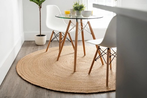 Teppich Beige Jute Natur Wende Geflochten Rund Jute Vorleger Hartholzböden - Bild 5 von 8