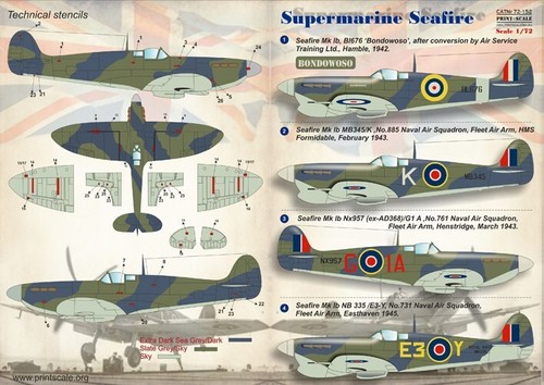 Print Scale 72-152 Decal for airplane 1:72 Supermarine Seafire Waterslide decals - Picture 20 of 24