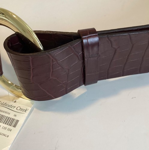 Coldwater Creek Chunky Croc Leather Belt Hip Slung Round Gold Hardware XL - Picture 2 of 5