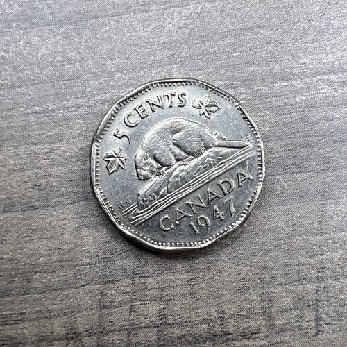 Canada 1947 Dot Variety Extremely Rare 5 Cent Coin NEAR MINT