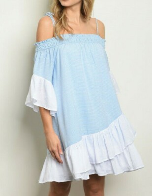 blue and white boho dress