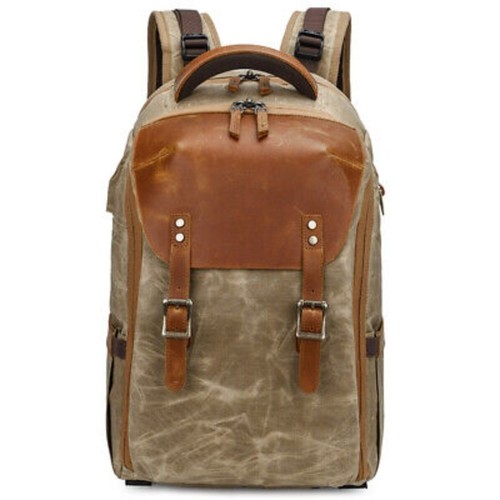 Waterproof Canvas SLR Camera Backpack Shockproof Leather Lens Bag - Picture 13 of 33