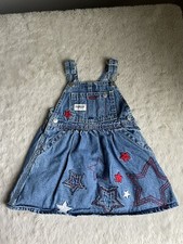 Vintage Oshkosh B  Gosh Denim Patriotic Star Overalls Jumper Dress Size 18 Months