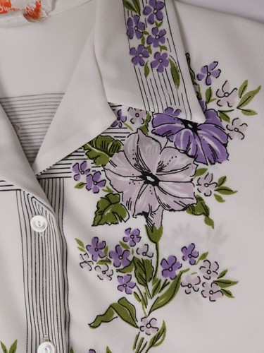 Smartique Vintage 60s Point Collar Purple Floral Polyester Shirt Top Women's Med - Picture 14 of 19