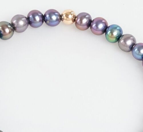 AB Davis Multi Coloured Pearl Bracelet Genuine 7" w/ 9ct Gold Gun Metal w/ Box - Picture 3 of 12