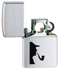 Pipe Lighter with Sherlock Holmes Logo Satin Chrome Zippo Lighter